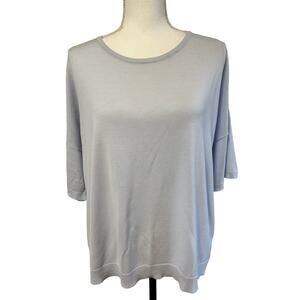 EILEEN Fisher‎ sz L light blue  and lavender lagenlook knit shirt sleeve top EUC